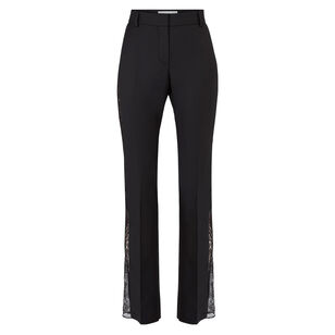 Virgin Wool Gabardine Straight Leg Lace Detail Pant