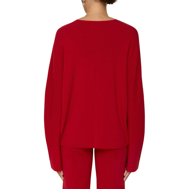 Matte Crepe Ribbed V-Neck Pullover Sweater image number null