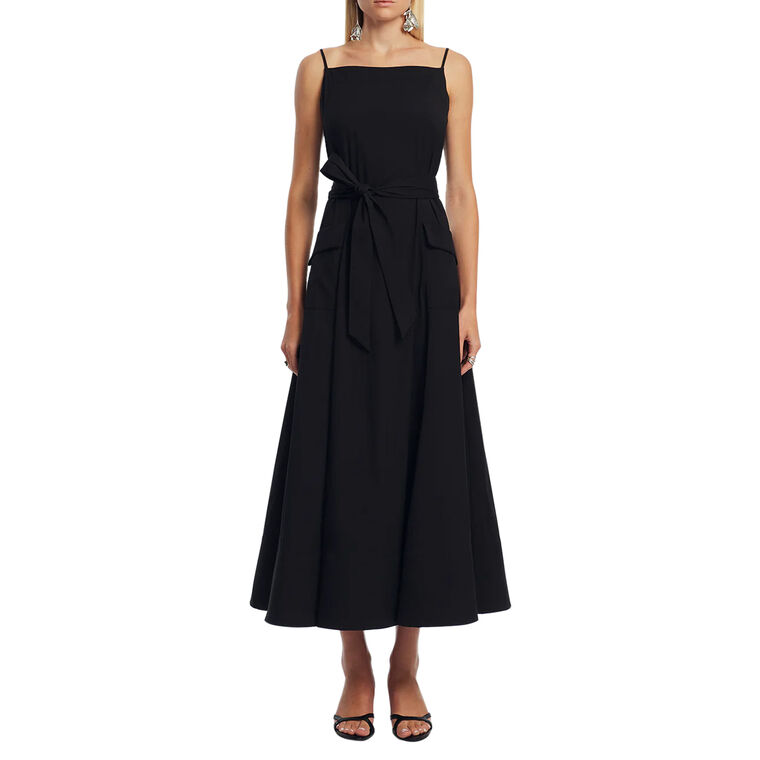 Sleeveless Cotton Poplin Belted Midi Dress image number null