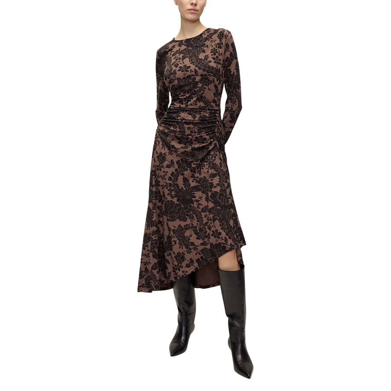 Theodora Printed Long Sleeve Ruched Midi Dress image number null