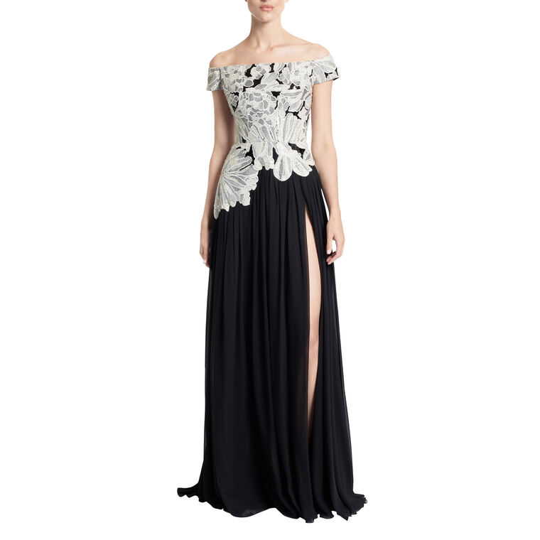 Sequin Embroidered Off-The-Shoulder Gown image number null