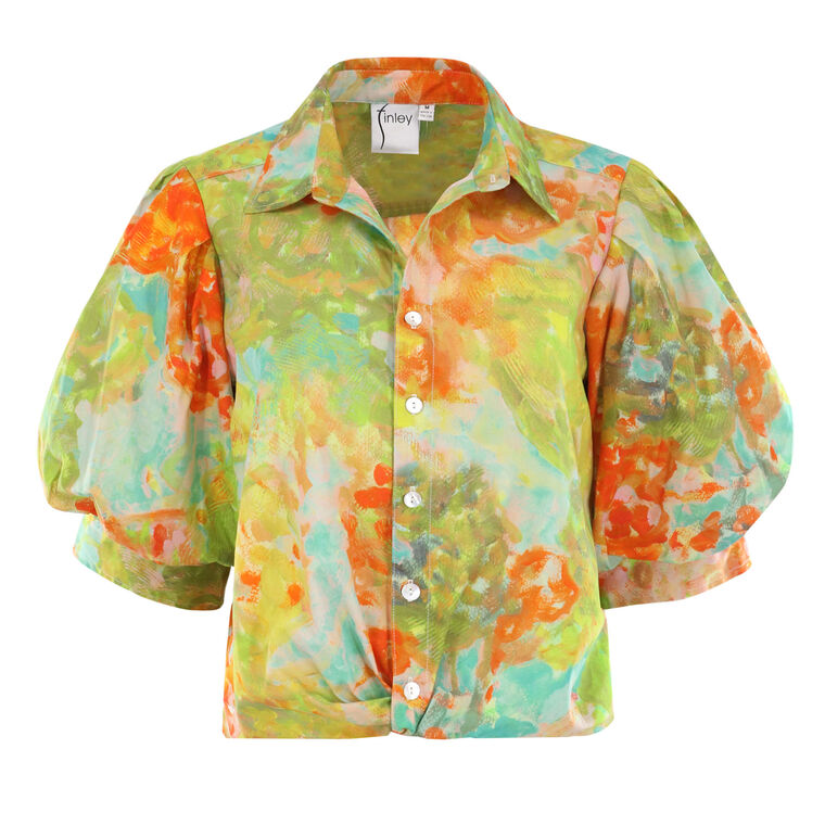 Bomba Button-Down Twist-Front Poplin Shirt image number null