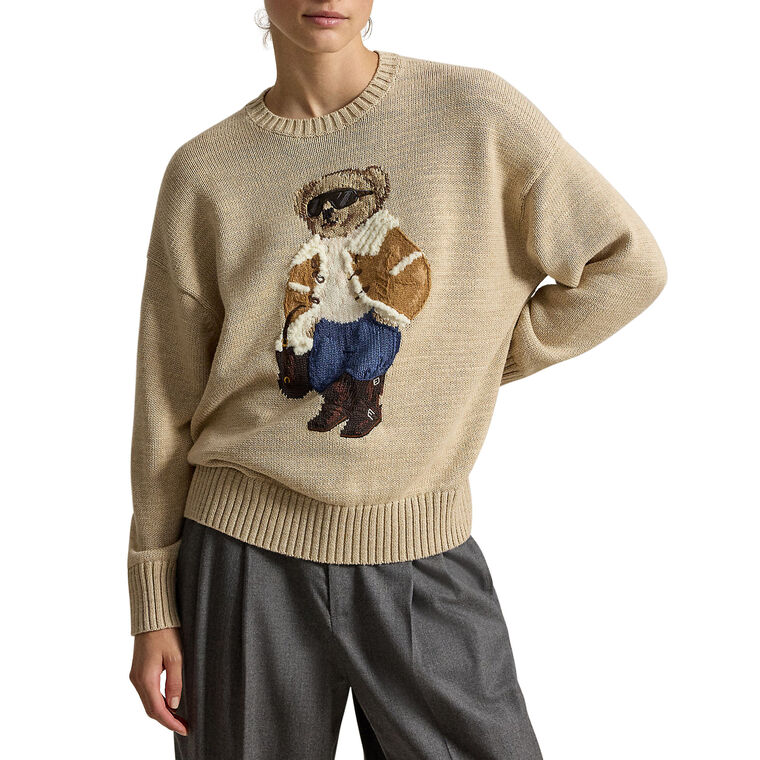 Long Sleeve Bear Cotton Crewneck Sweater image number null