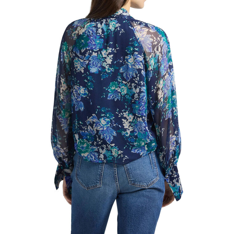 Aderyn Long Sleeve Floral Tapestry Tie Neck Blouse image number null