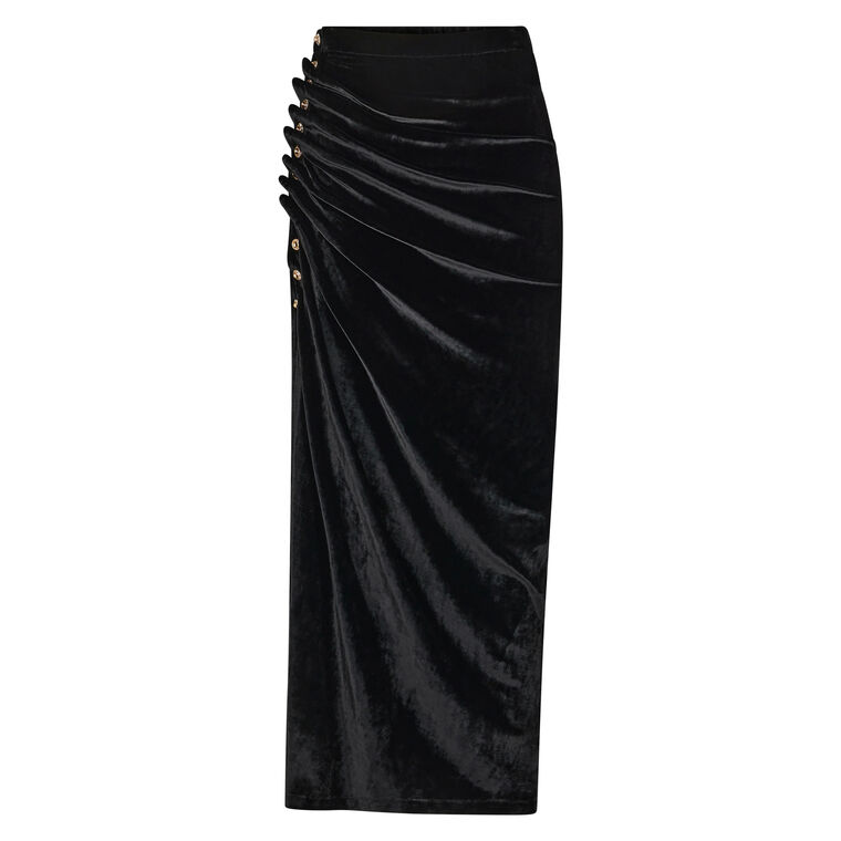 Ruched Velvet Draped Midi Skirt image number null