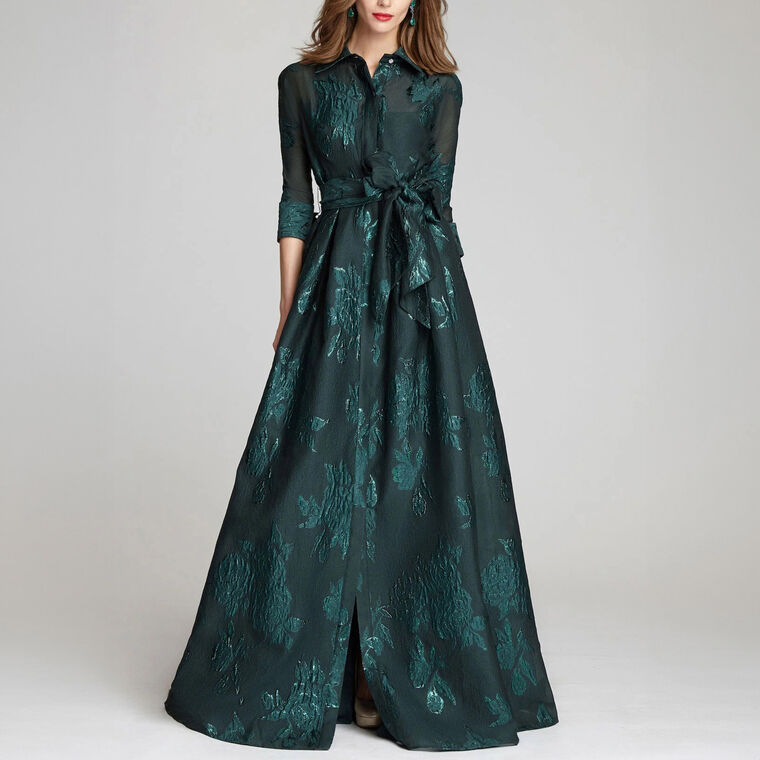 3/4 Sleeve Collared Ball Gown image number null
