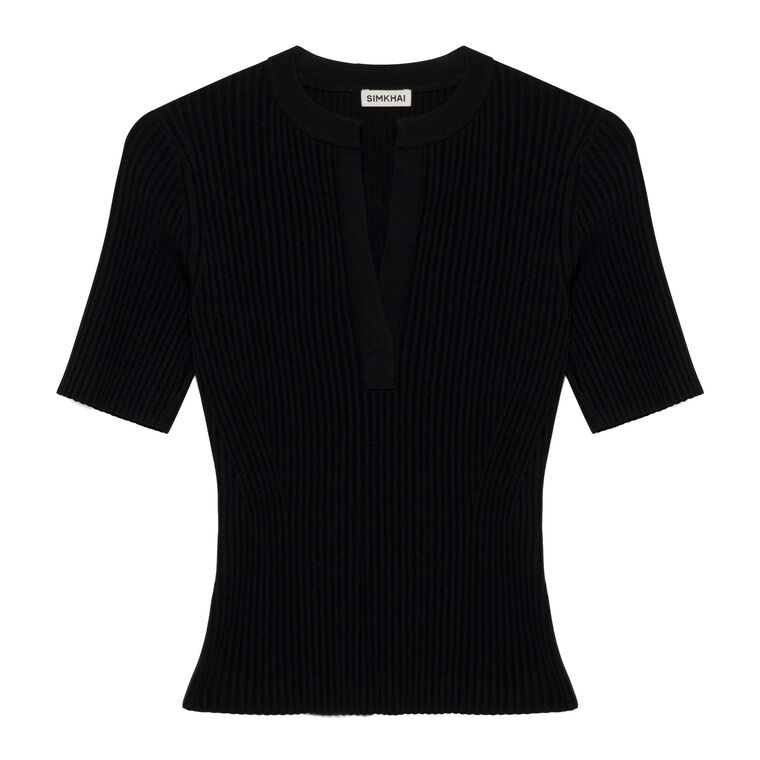 Miley Short Sleeve Ribbed Knit Top image number null