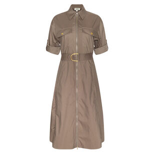 Callen Roll-Tab Sleeve Midi Shirt Dress