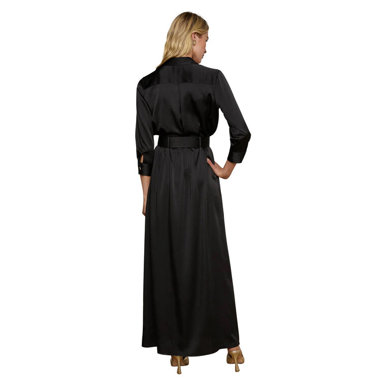 Uriah Belted Satin Shirt Dress With Buttons image number null