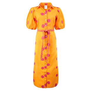 Madeline Blouson Sleeve Belted Maxi Dress With Bright Flower Embroidery