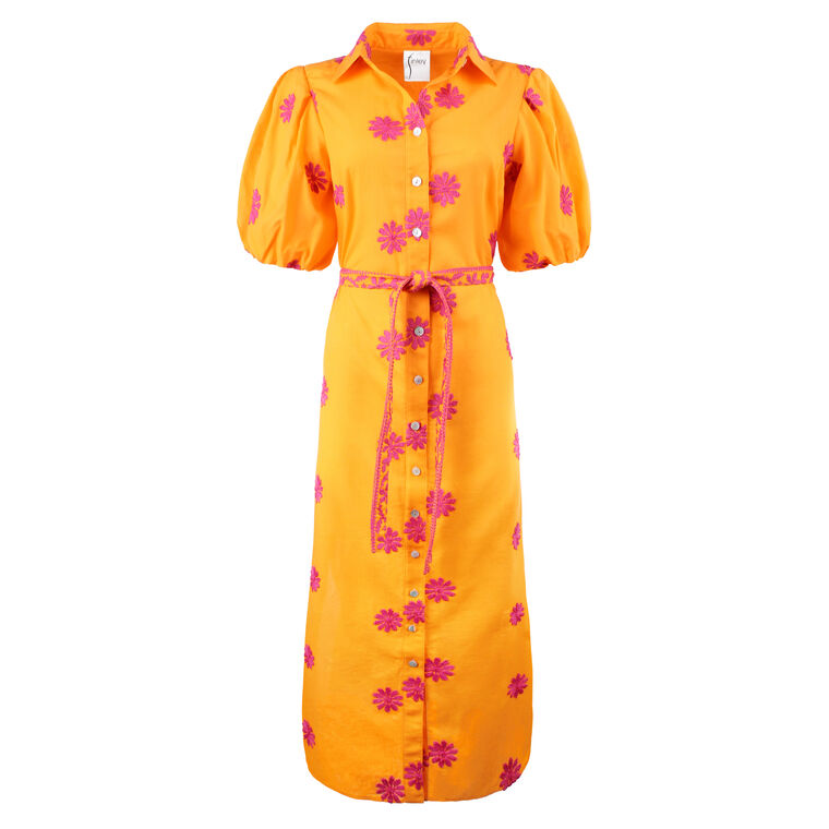 Madeline Blouson Sleeve Belted Maxi Dress With Bright Flower Embroidery image number null
