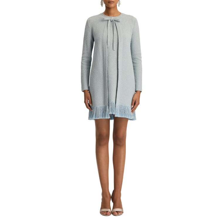 Sequin Tweed Textured Long Sleeve Fringe-Trim Jacket image number null