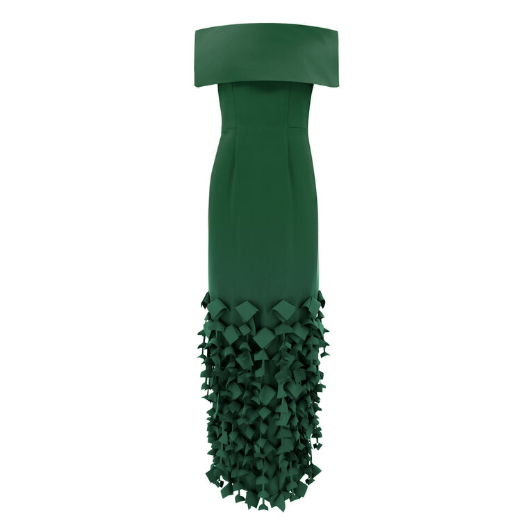 Off-Shoulder Roll Collar Gown With Diamond Hem image number null