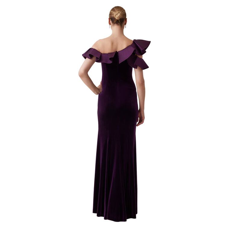 Velvet Ruffle Asymmetrical Gown image number null