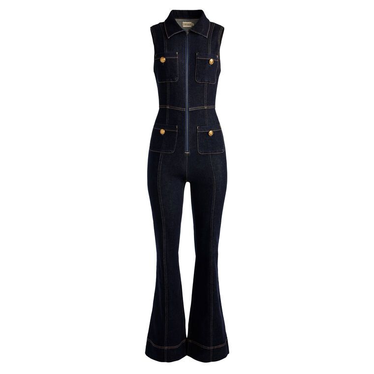 Rachel Sleeveless Collared Denim Jumpsuit image number null