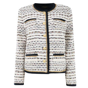 Kiera Striped Tweed Collarless Jacket