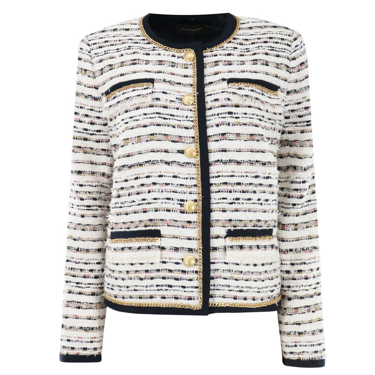 Kiera Striped Tweed Collarless Jacket image number null