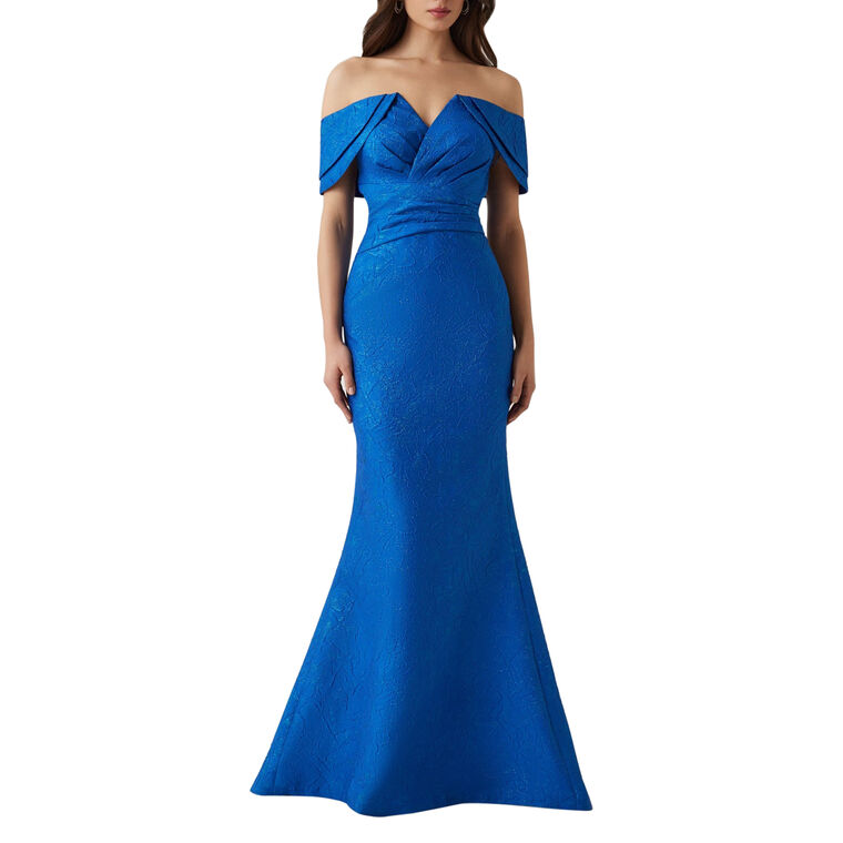 Metallic Jacquard Off The Shoulder Portrait Gown image number null