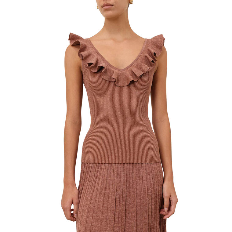 Wanderlust Metallic Knit Sleeveless Frill Top image number null