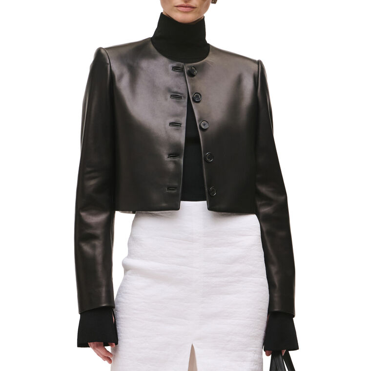 The Ryder Crewneck Single Breasted Leather Jacket image number null