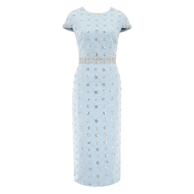 Cap Sleeve Hand-Embellished High Neck Midi Dress image number null