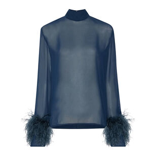 Georgette High Neck Top With Feathers