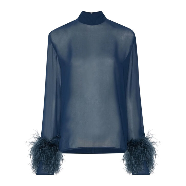 Georgette High Neck Top With Feathers image number null