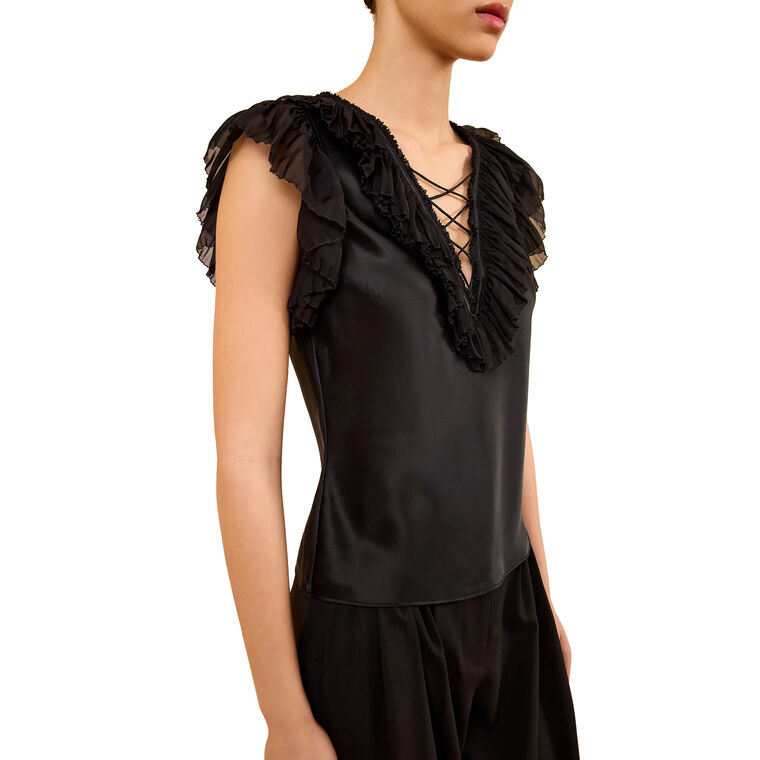 Ilyana Sleeveless Silk Top With Lace Up Neckline image number null