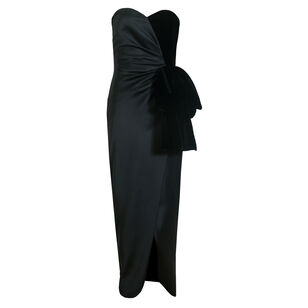 Lala Strapless Ankle-Length Satin Gown With Velvet Bow
