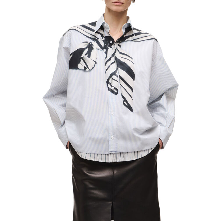 The Keegan Relaxed Boyfriend Button-Front Shirt With Scarf Motif image number null