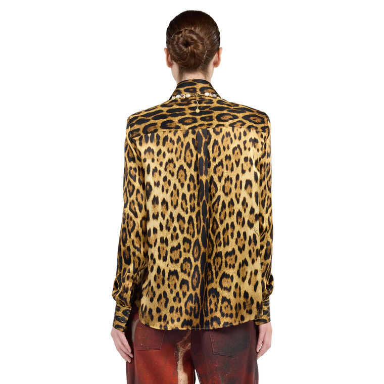 Jaguar Printed Silk Long Sleeve Button Front Blouse image number null