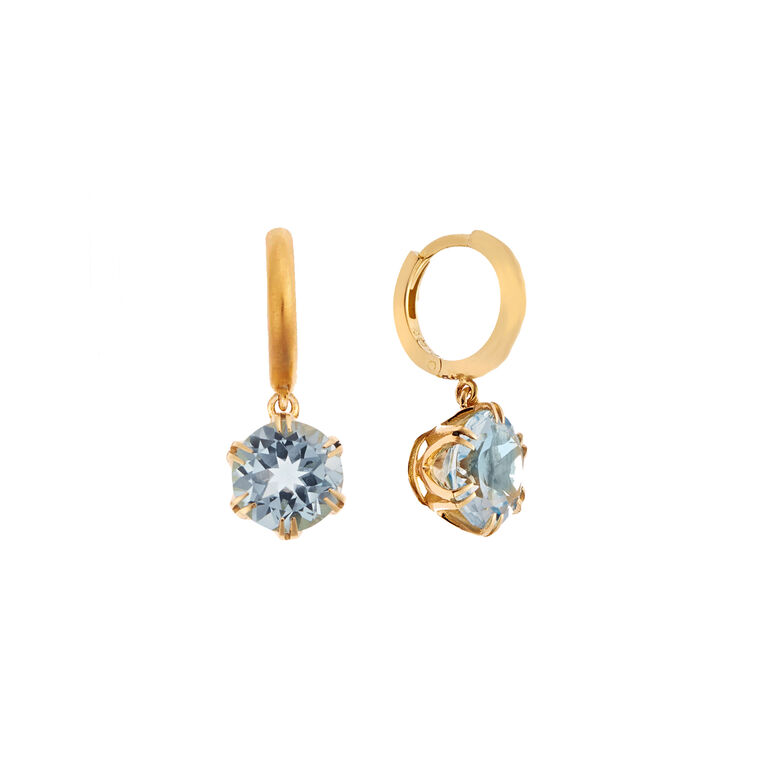 Mini Blue Topaz & Diamond Crown Hoops image number null