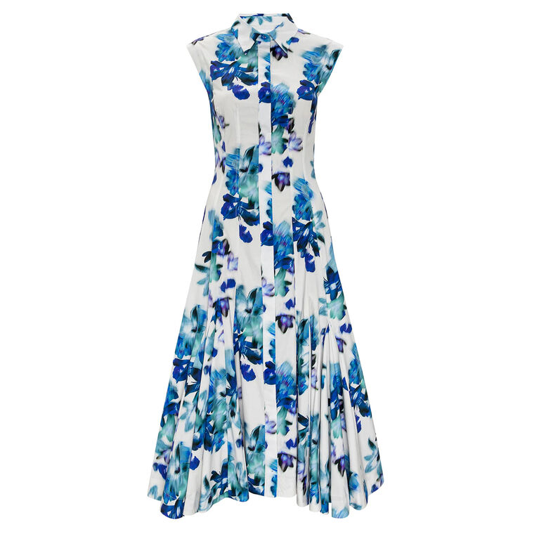 Charlotte Sleeveless Pleated Cotton Poplin Midi Dress image number null