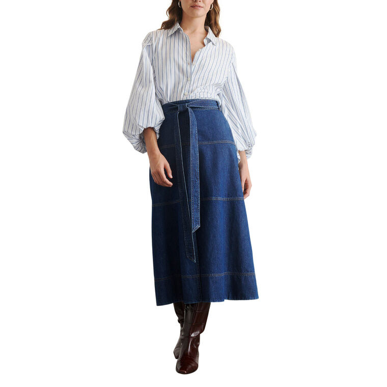 Hudley High-Waisted Denim Midi Skirt image number null