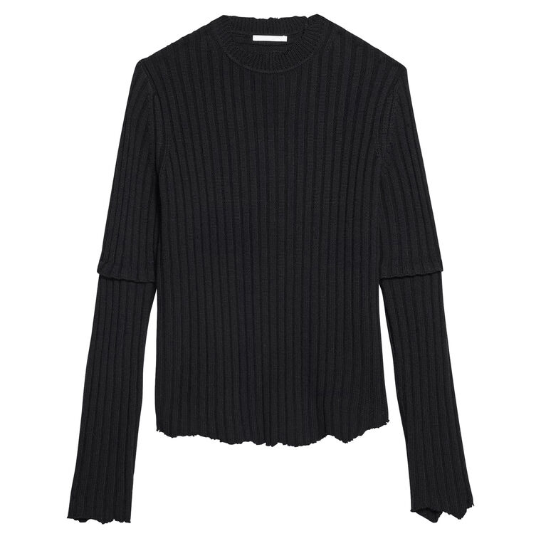 Distressed Ribbed Wool Crewneck Sweater image number null