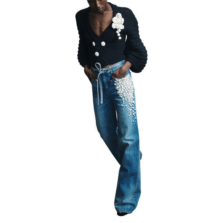 Kat Pearlescent Beaded Wide-Leg Jean image number null