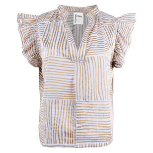 Remy Striped Ruffle-Sleeve Cotton Top