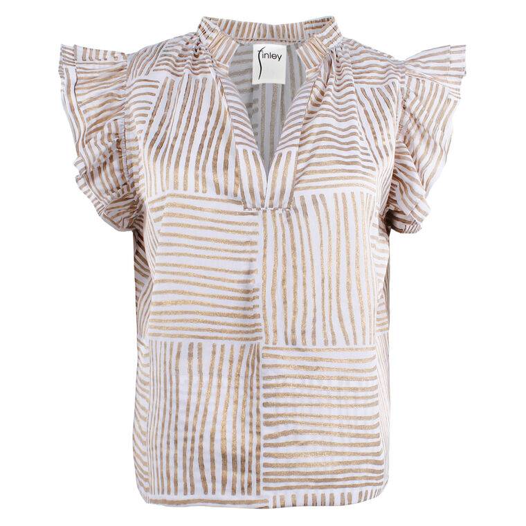 Remy Striped Ruffle-Sleeve Cotton Top image number null