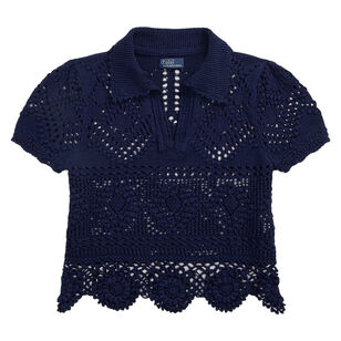 Pointelle Short Sleeve Polo Pullover Shirt