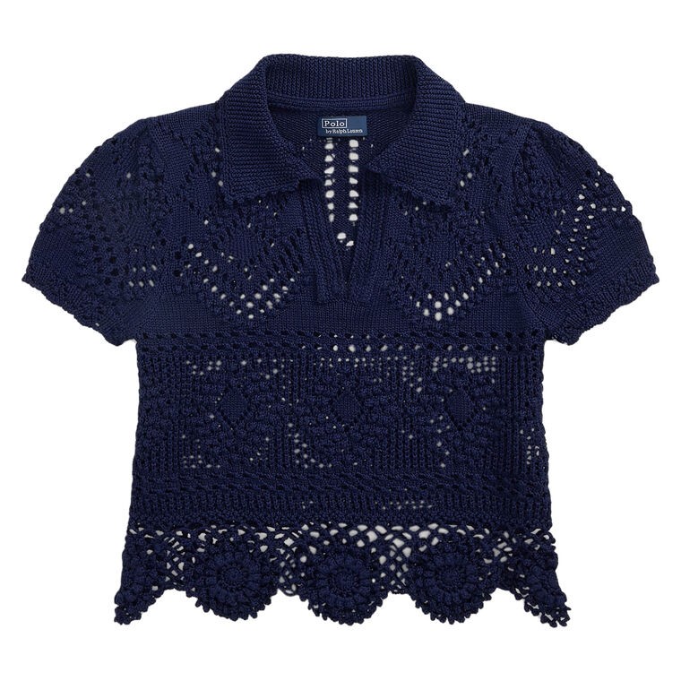 Pointelle Short Sleeve Polo Pullover Shirt image number null