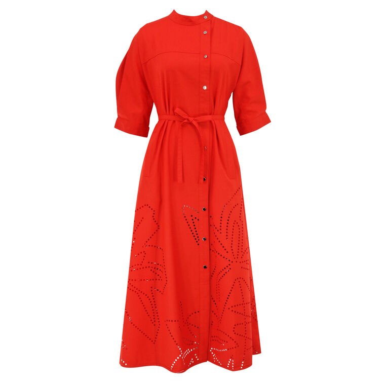 Oro Drift Short Sleeve Belted Cut-Out Detail Midi Dress image number null