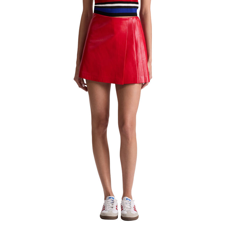 Toni Vegan Leather Asymmetrical Pleated Mini Skirt image number null