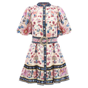 Superbloom Tapestry Puff Sleeve Mini Dress