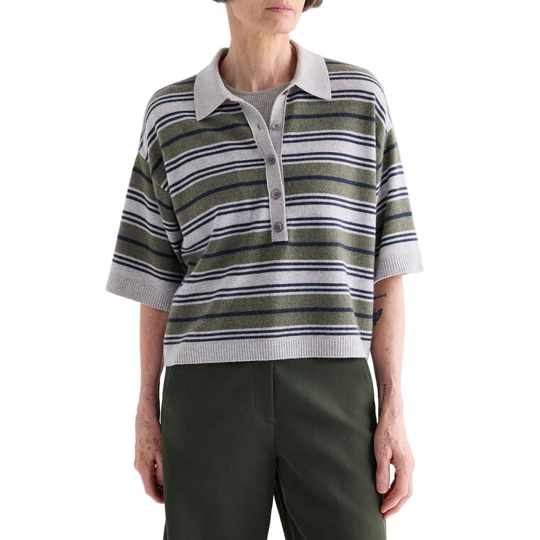 Short Sleeve Striped Cashmere Polo Sweater With Stripes image number null