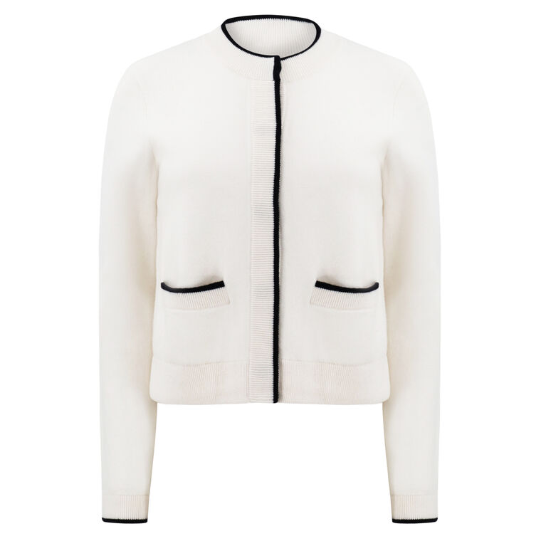 Contrast Tipped Wool-Blend Snap Button Cardigan image number null