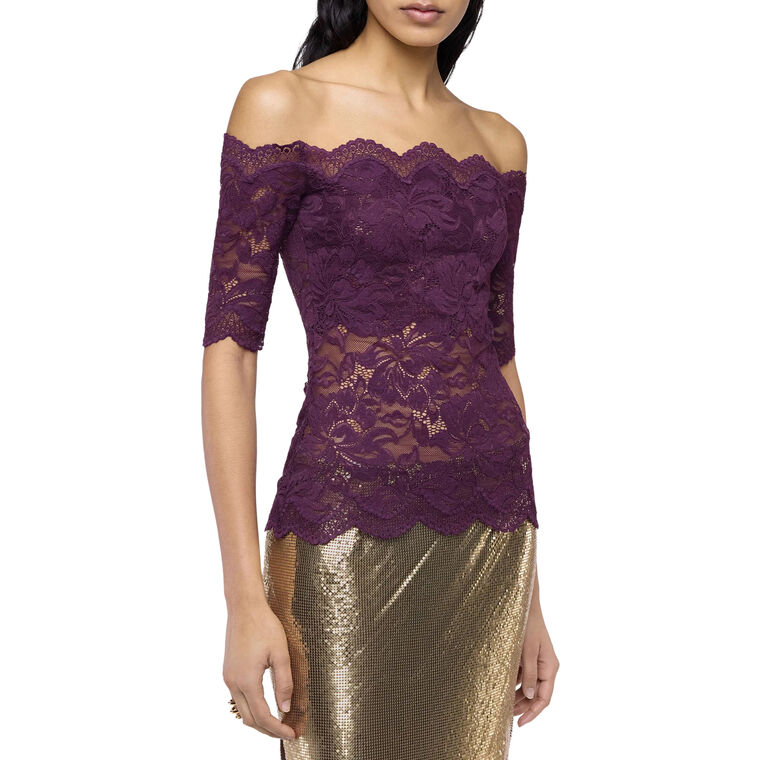Short Sleeve Off-The-Shoulder Lace Top image number null
