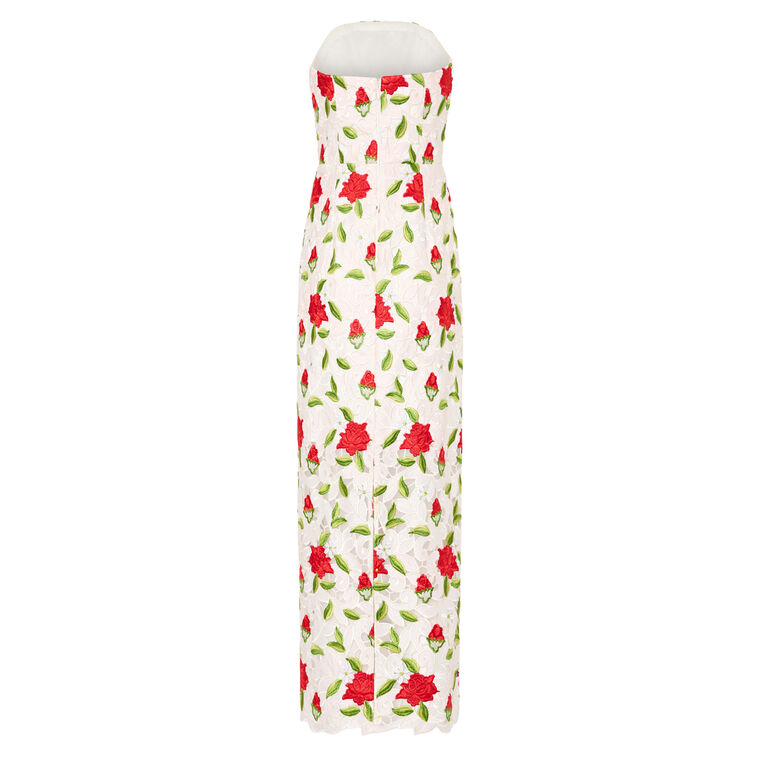 Kait Strapless Rose Embroidered Lace Midi Dress image number null