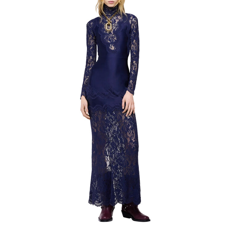 Long Sleeve High Neck Lace Maxi Dress image number null