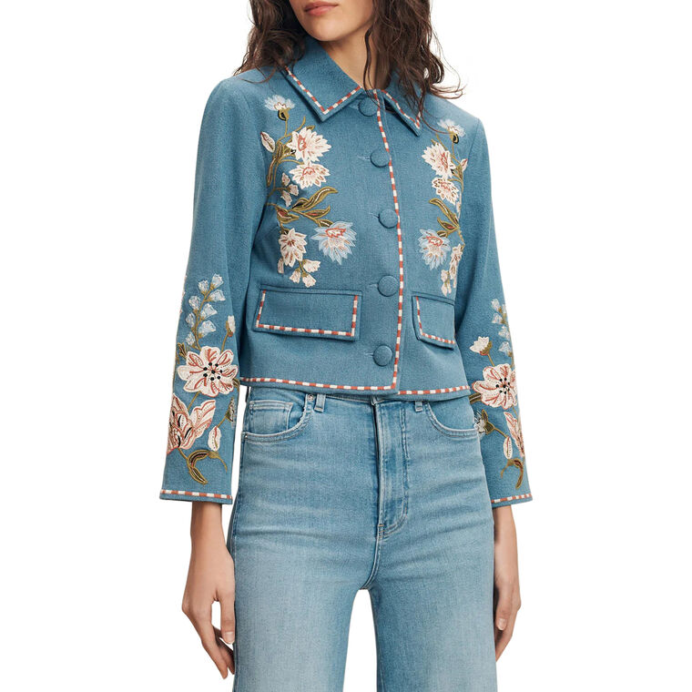 Vikara Cropped Embroidered Denim Jacket image number null