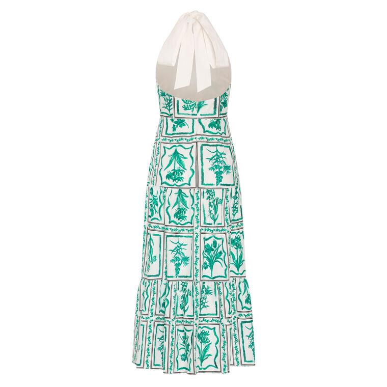 Hayden Sleeveless Halterneck Flora Tile Tiered Linen Midi Dress image number null